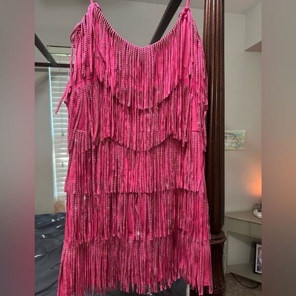 Pink Fringe sequined Dress size small - Picture 1 of 2